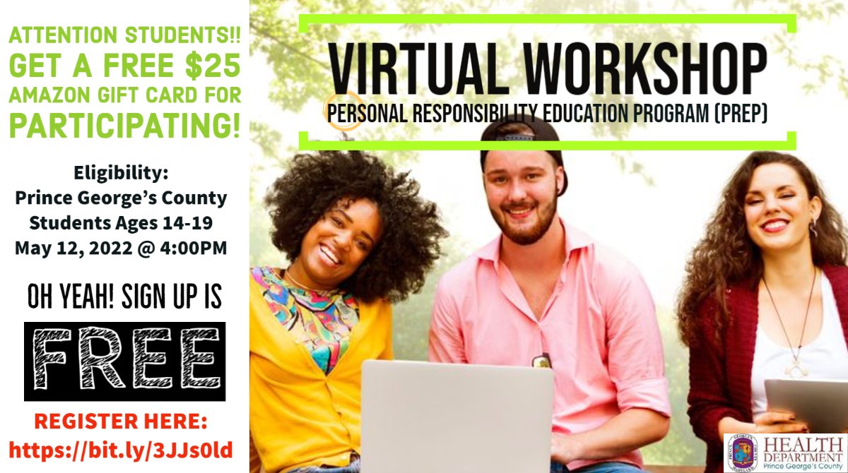 CLRussellGroup's tweet photo. In partnership with Prince George's County Health Department, we have the pleasure to introduce PREP! The PREP program brings awareness of healthy living practices for youth through HIV, AIDS, STDs, and developing healthy relationships. To register click: https://t.co/I6i1RaFFvx https://t.co/lR6zWzIQNp