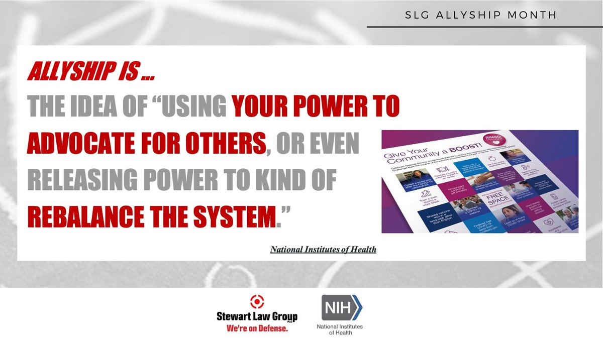 SLGLaw745's tweet photo. Allyship is…
Learn more about the National Institutes of Health: https://t.co/2kDF2l5ERt
 
Stewart Law Group PLLC. Support One Another. Period.
 
#NationalInstitutesofHealth #allyship #LiveInUnity #TogetherWeCan #UniteForChange #SLG #5YearsStrong https://t.co/Mcgd2dqsXa