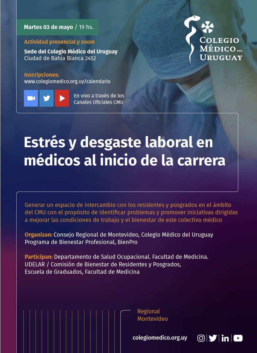jdapueto's tweet photo. Actividad presencial (registrarse en secretaria@colegiomedico.org.uy) o por youtubehttps://youtu.be/ujM3rE_7GXc https://t.co/vbjshLGDBT