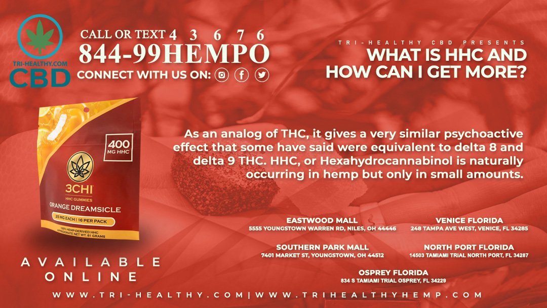 trihealthcbd's tweet photo. HHC has shown similar psychoactive effects as THC but might now show up on a drug test. https://t.co/jTF58nIcww #HHC #3Chi #3ChiGummies #Gummies #OrangeGummies #TriHealthyCBD https://t.co/QWagExUnF1