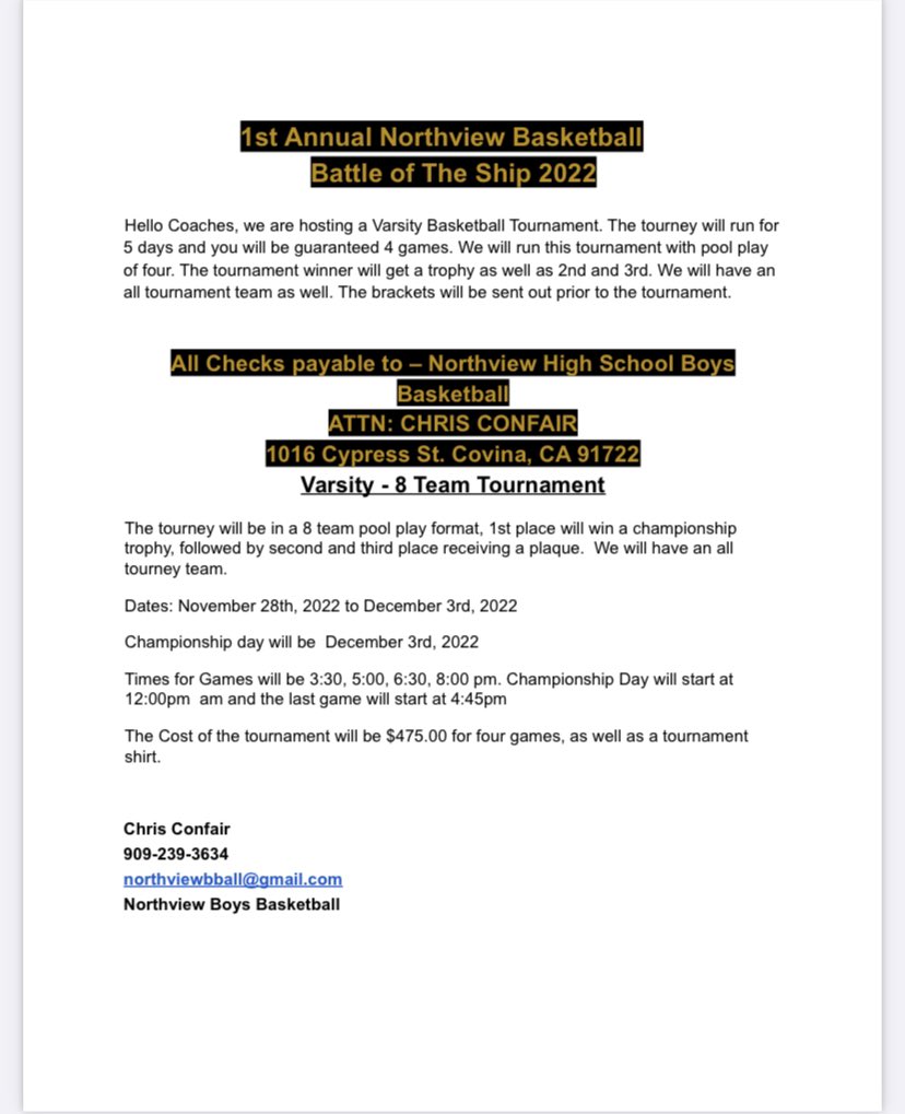 NViewBball's tweet image. We are hosting a tournament this coming season November 28-December 3. We are looking for division 4 and 5 teams. Please let us know if you are interested. Thank you.