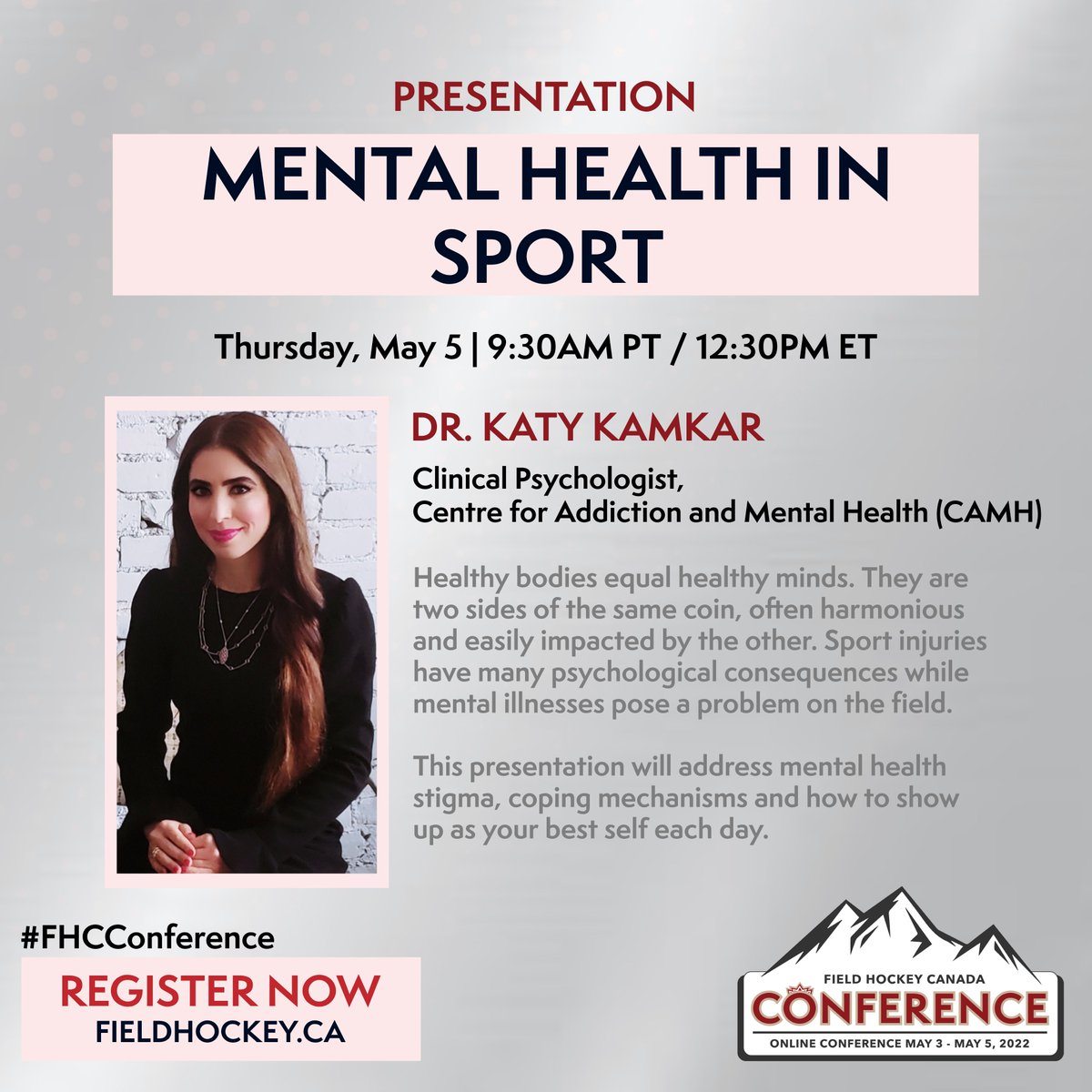 FieldHockeyCan's tweet photo. #FHCConference | SESSION ANNOUNCEMENT 🚨
Join us as Dr. Katy Kamkar from CAMH presents on Mental Health in Sport!
Healthy minds = healthy bodies. This presentation will address mental health stigma & how to show up as your best self.
Register for FREE: https://t.co/Ju7LO2fhcq https://t.co/8Wh61LNYPy