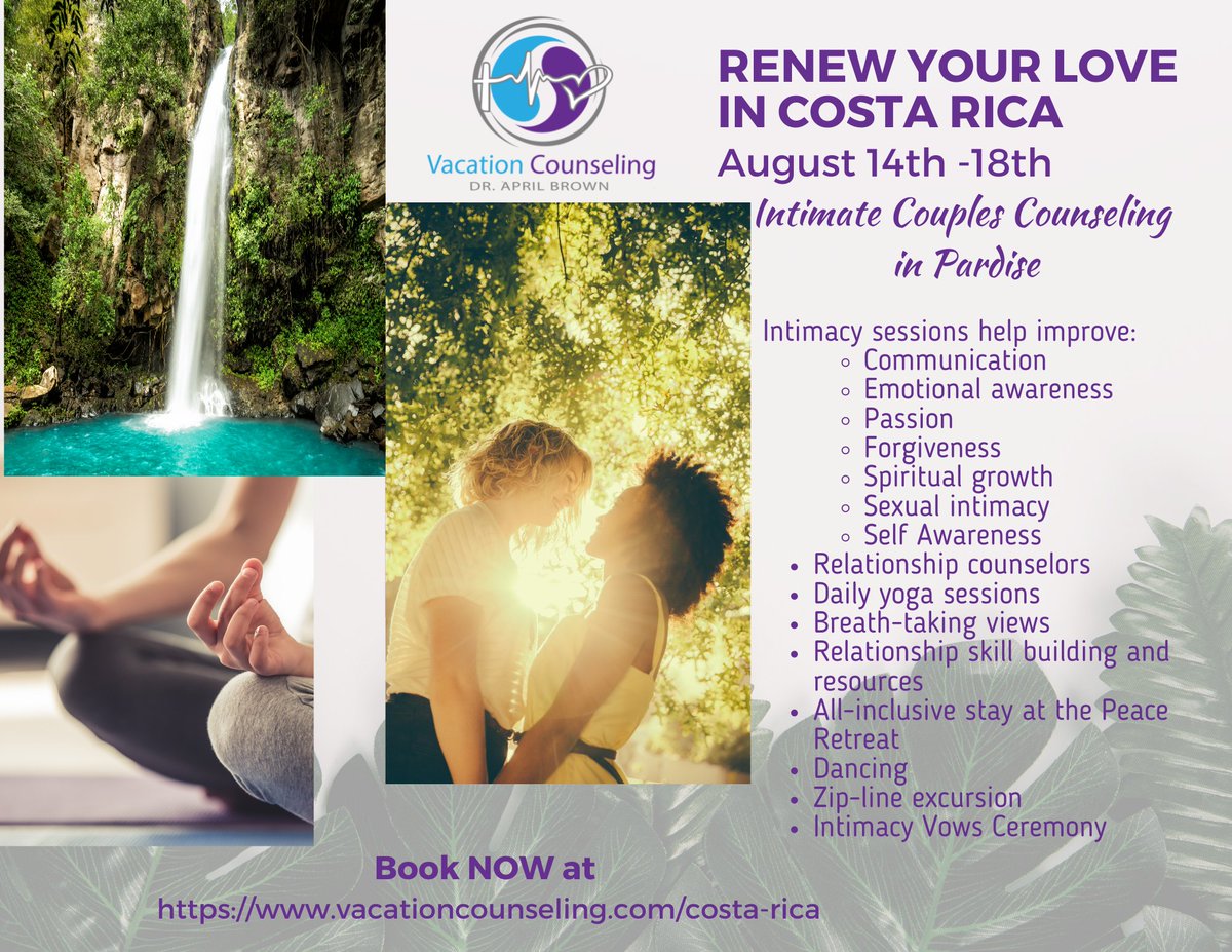 Vacation Counseling is committed to reigniting the passion from within and helping you find yourself. The ultimate couple's retreat offering solutions, peace, and love.
#marriagegoals #couplecounseling #yournextvacationishere #vacationcounseling #ultimatecouplesretreat