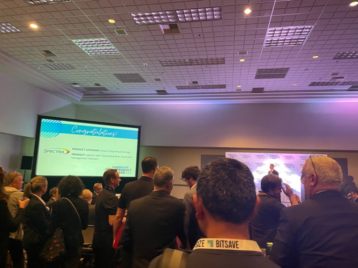 spectralogic's tweet photo. What an absolute HONOR!! Spectra Logic’s VAIL won Product of the Year in Cloud Computing & Storage at @NABShow 2022! We could not be more proud that #SpectraVail is being recognized for changing the game! https://t.co/MocfsHhH0H
#datastorage #cloudstorage #nab2022 #awards https://t.co/R6ewUwVgbS