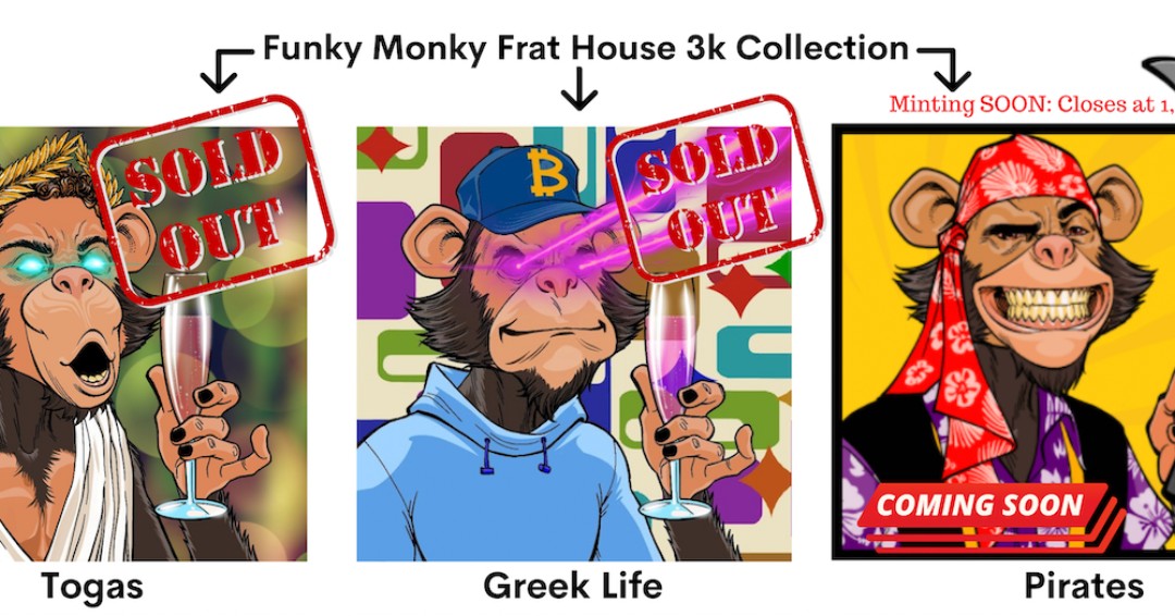 World_of_Pangea's tweet photo. Well yes... the Toga &amp; Greek Life #FMFH did mint out &amp; the Pirates aren't yet minting. That is true. BUT all 3 form the 3k #FMFH Collection &amp; not only get you the #FratMonkey role in our discord, but they'll also be getting a free 0.25ETH #CryptoChad very soon, &amp; #ChadsGetRADs https://t.co/CXRZFBMGev