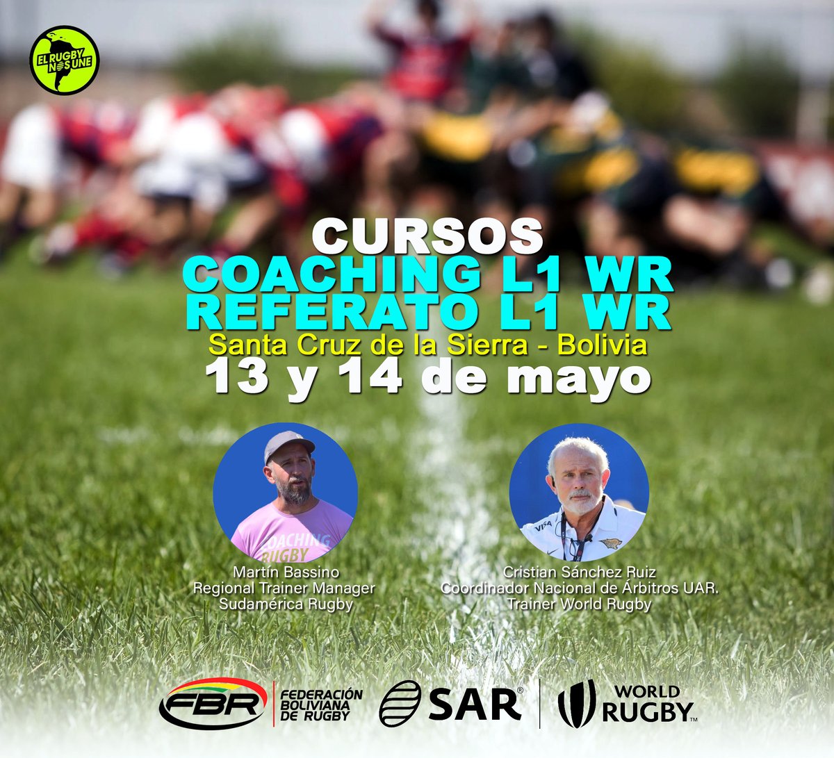 CAPACITACIÓN PRESENCIAL SAR-FBR 2022
Santa Cruz - Bolivia
Viernes 13 de mayo – WR L1 Coaching – 8:00 a 20:00 
Sábado 14 de mayo – WR L1 Referato – 8:00 a 20:00 
Coaching: forms.gle/2VoBreaUcHV7u7…
Referato: forms.gle/QbgypeWjK7B5gB…
<a href="/sudamericarugby/">Sudamérica Rugby</a>  #ElRugbyNosUne  #BoliviaRugby