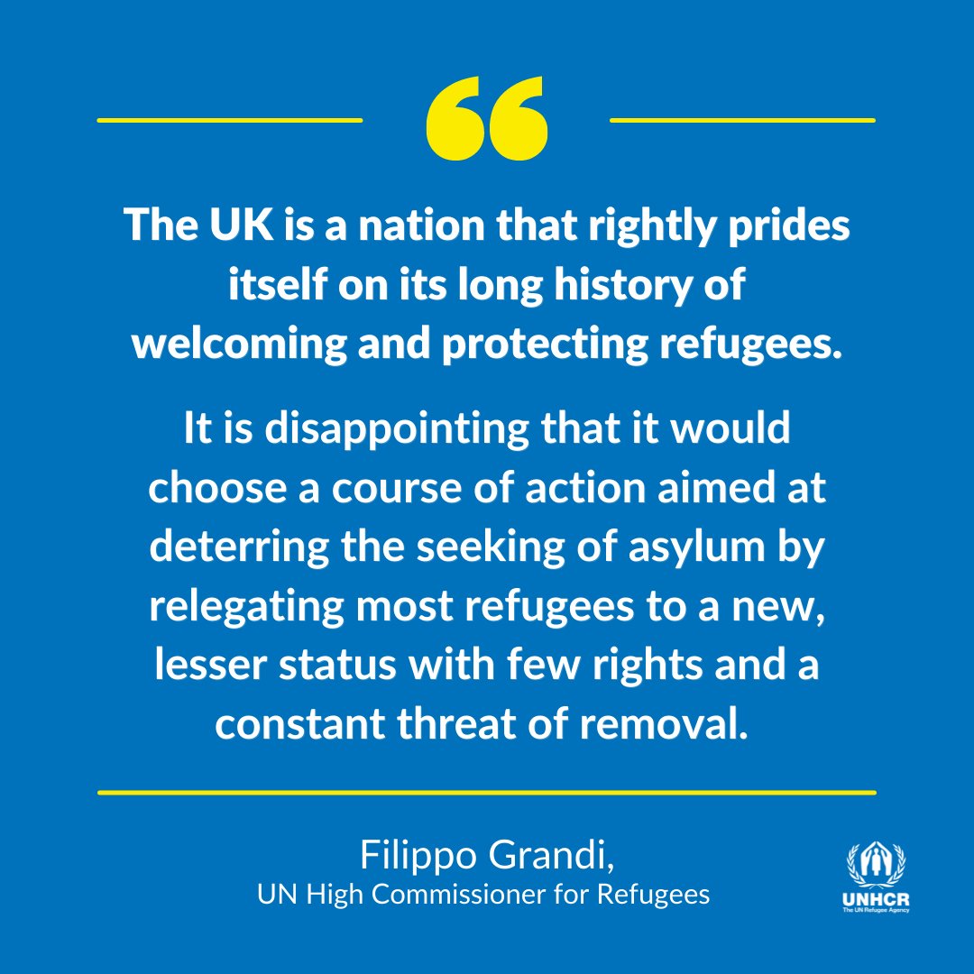 UNHCR regrets that final amendments to the Nationality and Borders Bill were rejected. 

The Bill will now become law.
 
The new law undermines established international refugee protection laws and practices and risks causing very real suffering to vulnerable people.