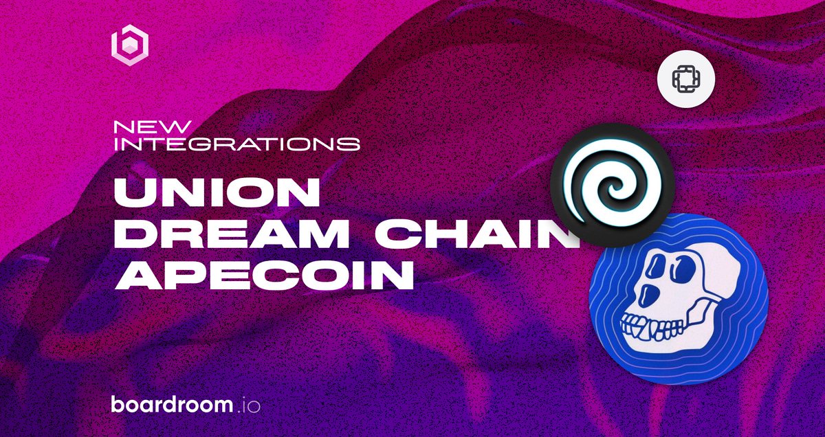 boardroom_info's tweet photo. ✨ Announcing three new DAO integrations this week, now all live on Boardroom:

🔘 @unionprotocol
🌀 @TheDreamChain
🦍 @apecoin
 
Check them out on https://t.co/kGq5XOrNxl ✨ https://t.co/mTijuHLxT1