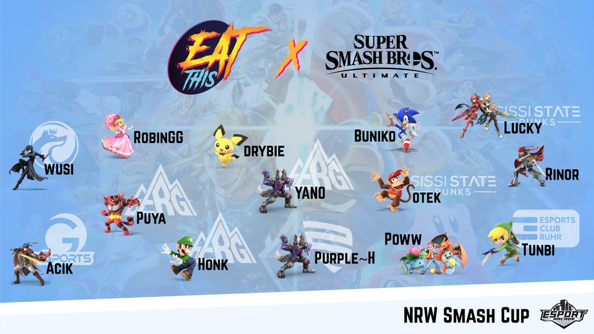 Fans von gepflegter #Smash #Action aufgepasst: Am Samstag treffen sich 64 der besten #SuperSmashBros Spieler aus Deutschland im #LimbeckerPlatz in #Essen zum großen #EatThis Smash #NRW #Cup. Wir freuen uns sehr! #Gaming #Esport #Tournament