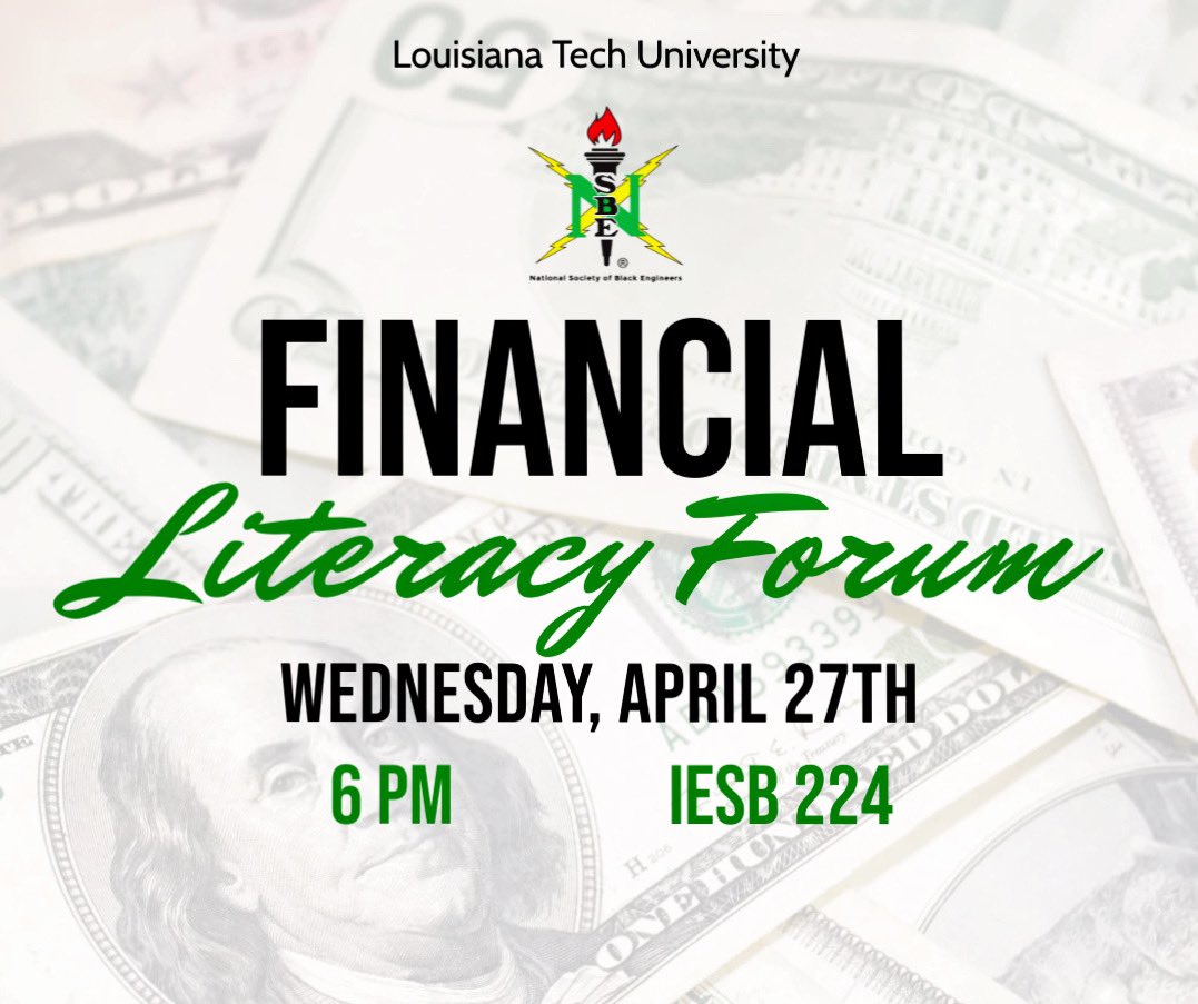 Day 4️⃣ of NSBE week is here! Come learn how to properly take care of your finances TONIGHT in IESB 224 @ 6 pm! We hope to see you all there 💵