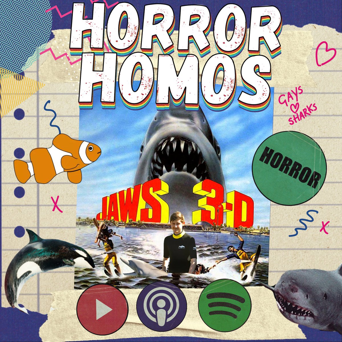 Grab them Speedos and let's go swimming. Our new episode is now live on all your favourite podcast platforms. Don't forget to rate us! 

#jaws3D #jaws #sharkmovies #horrormovies #queerhorror #horrorpodcast #lgbt #gay #camp #horrorfans