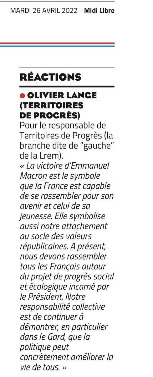 Pour #5ansdeplus et de mieux avec @EmmanuelMacron, la réaction de @progres_30 dans les colonnes de @MidiLibreNimes parue hier !