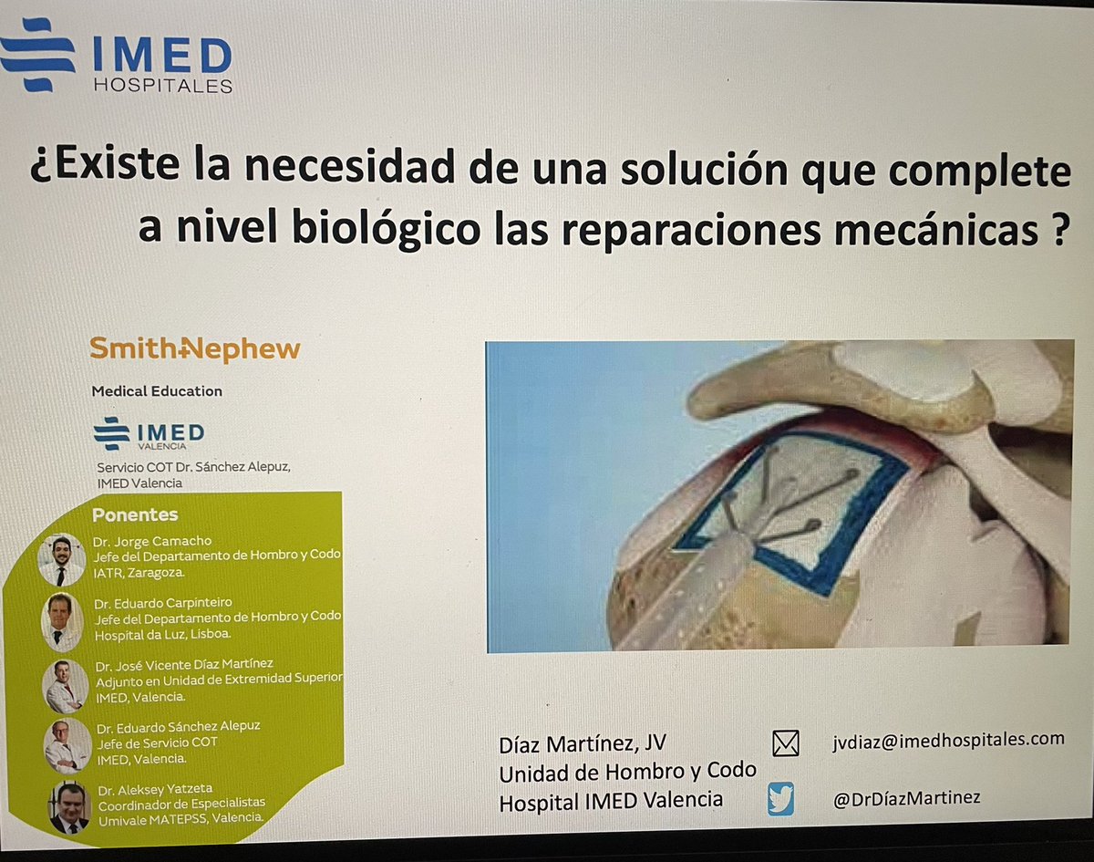 Jornada sobre biológicos, organizada por <a href="/DrSanchezAlepuz/">Dr. Sánchez Alepuz</a>. Series publicadas con 94% de re-roturas en manguito rotador. ¿ Que opináis?¿ es necesario suplementar la reparación? 28/4/22 a las 19, os lo cuento @SmithNephew_esp <a href="/aeartroscopia/">AEA</a>