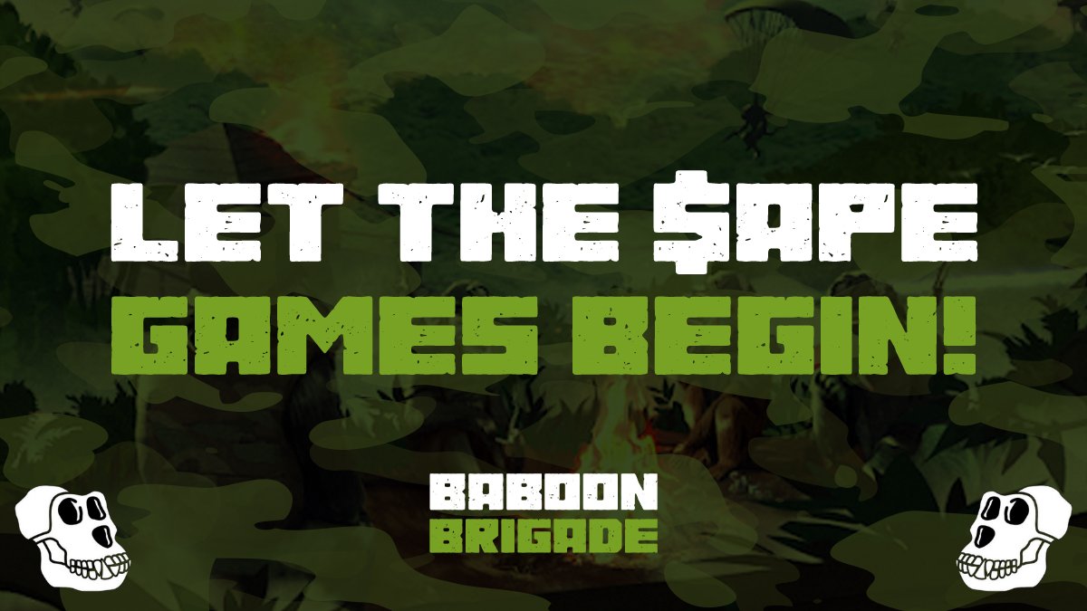 🚨 ATTENTION 🚨

It's time for the $APE games!🦧

May 4th (4PM UTC) will be the day of our very first game with an $APE prize pool (= 10 $APE coins)!🚀

In the meantime, join our daily games with $CBC prizes (2AM/2PM UTC) - cbc.network/games#baboons-… 💰

#BaboonBrigade 🪖
