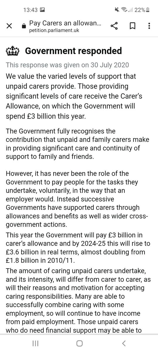 RustySpork4's tweet photo. @UnpaidCareUK A response from the gov to a petition to pay unpaid carers a wage https://t.co/jBZLFADilr