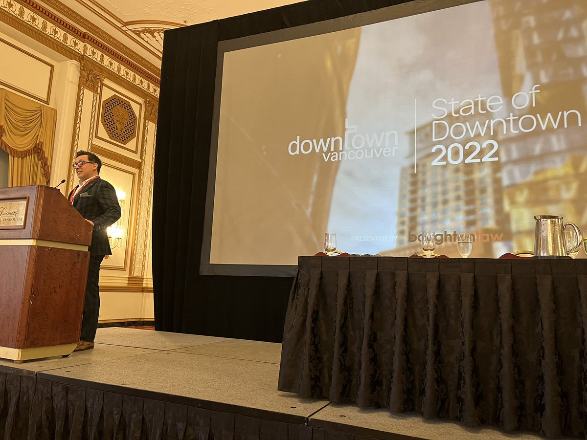 downtownvan's tweet photo. Luca Citton, DVBIA Board Chair, welcomes attendees to the State of Downtown 2022. This is our first in-person event since the pandemic. 

Learn more: https://t.co/3wi8ylCjIk 

Thank you @BoughtonLaw for being the Presenting Sponsor at this year’s event. https://t.co/CmqrcMia5A