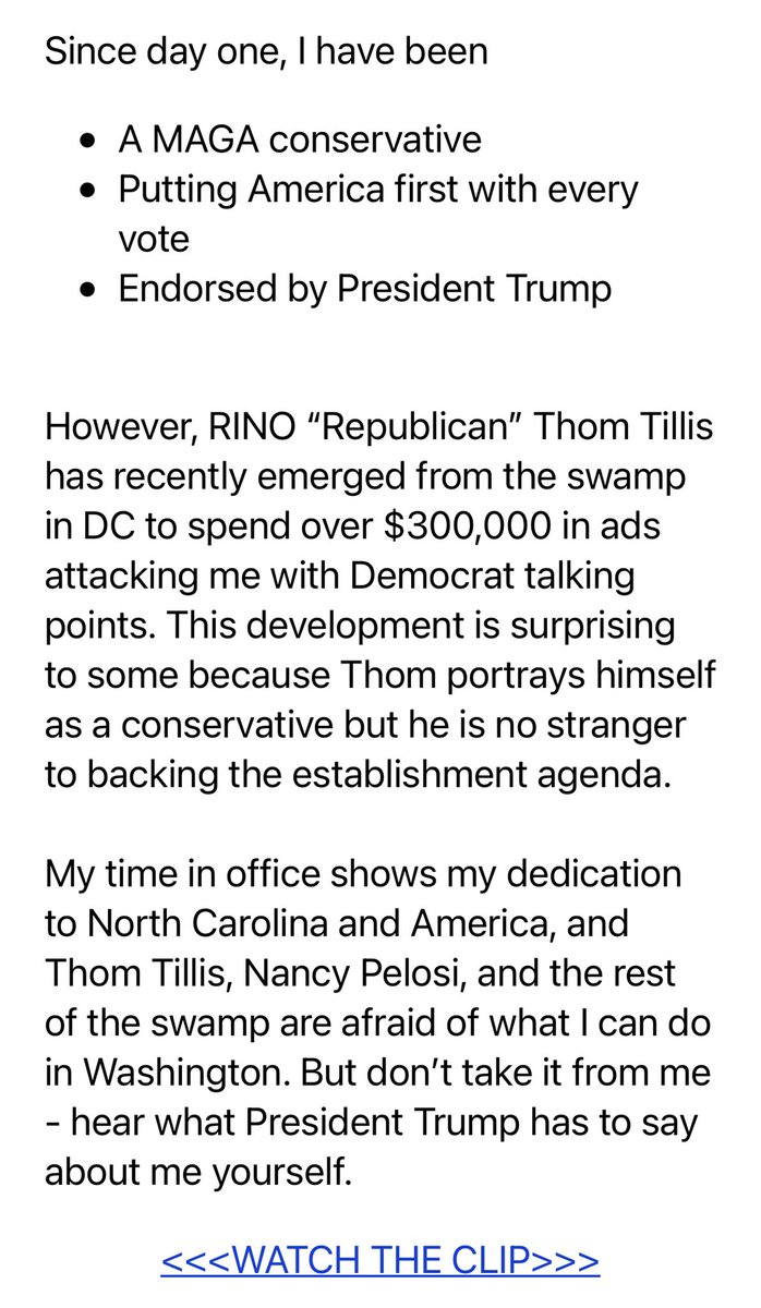 NCPoliticalSpin's tweet photo. @SenThomTillis Agree and thank you. Also it’s time to dial up the heat on Cawthorn even more. See attached email blast. #NCPOL #NC11 #FireMadison https://t.co/g8y046abM2