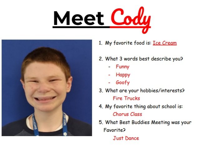 Best Buddies Spotlight: Meet Cody! 

@BillHarner <a href="/QCSDnews/">QCSD News</a> <a href="/OfficialQCHS/">Quakertown Community High School</a> <a href="/QCHSPantherPack/">QCHS PantherPac</a>
