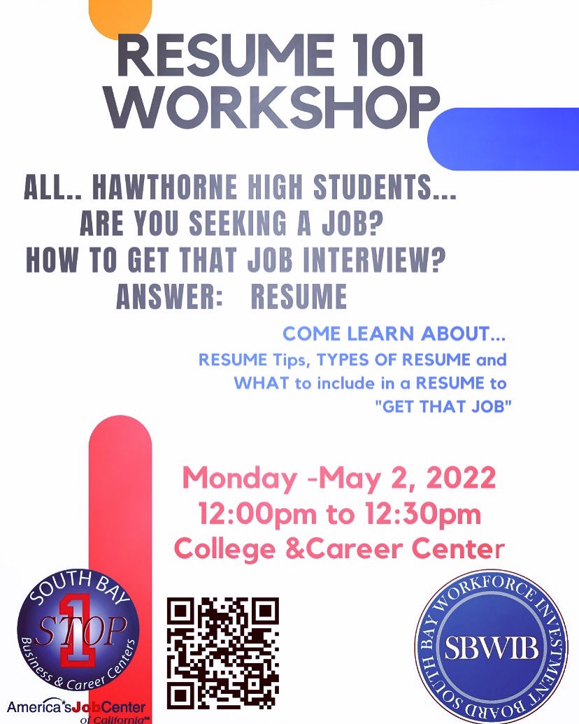 CV Counseling Connect (@cv_connect) on Twitter photo Hawthorne high school students! Join the SBWIB in the College and Career Center on Monday, May 2nd during lunch time to learn all about resumes. <a href="/HHSCougars/">Hawthorne High</a> <a href="/SouthBayWIB/">SouthBay WIB</a> Hawthorne high school students! Join the SBWIB in the College and Career Center on Monday, May 2nd during lunch time to learn all about resumes. <a href="/HHSCougars/">Hawthorne High</a> <a href="/SouthBayWIB/">SouthBay WIB</a>