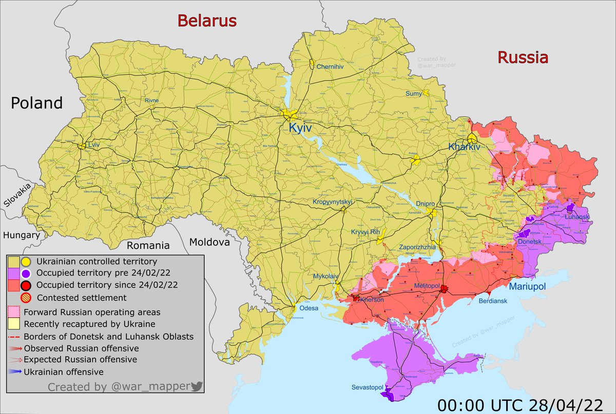 Карта бойових дій: Карта боевых действий. Украина 28 апреля 2022 год