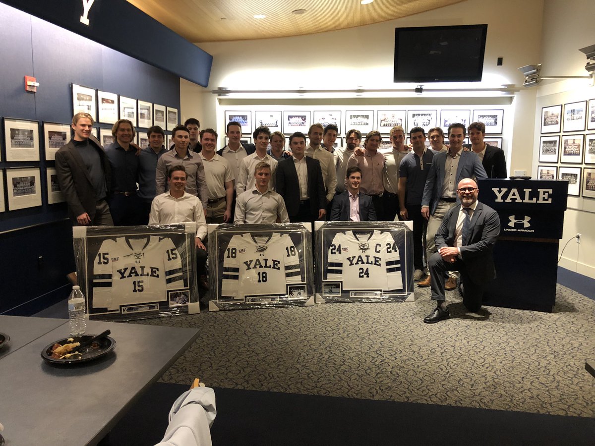 Congrats to our 21-22 senior class, our Yale Hockey Association award winners, &amp; our new Yale Men’s Ice Hockey captain, Michael Young, on being recognized at tonight’s team banquet. Go over to our Instagram (YaleMHockey) to see who won! We’re ready for the fall! #RollDogs 👀
