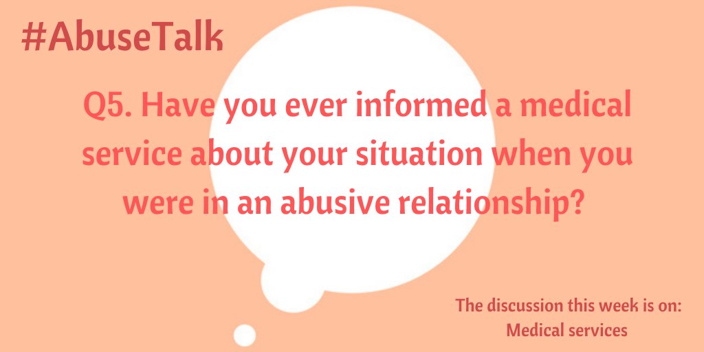 AbuseTalkOnline's tweet image. Q5. Have you ever informed a medical service about your situation when you were in an abusive relationship?

#AbuseTalk