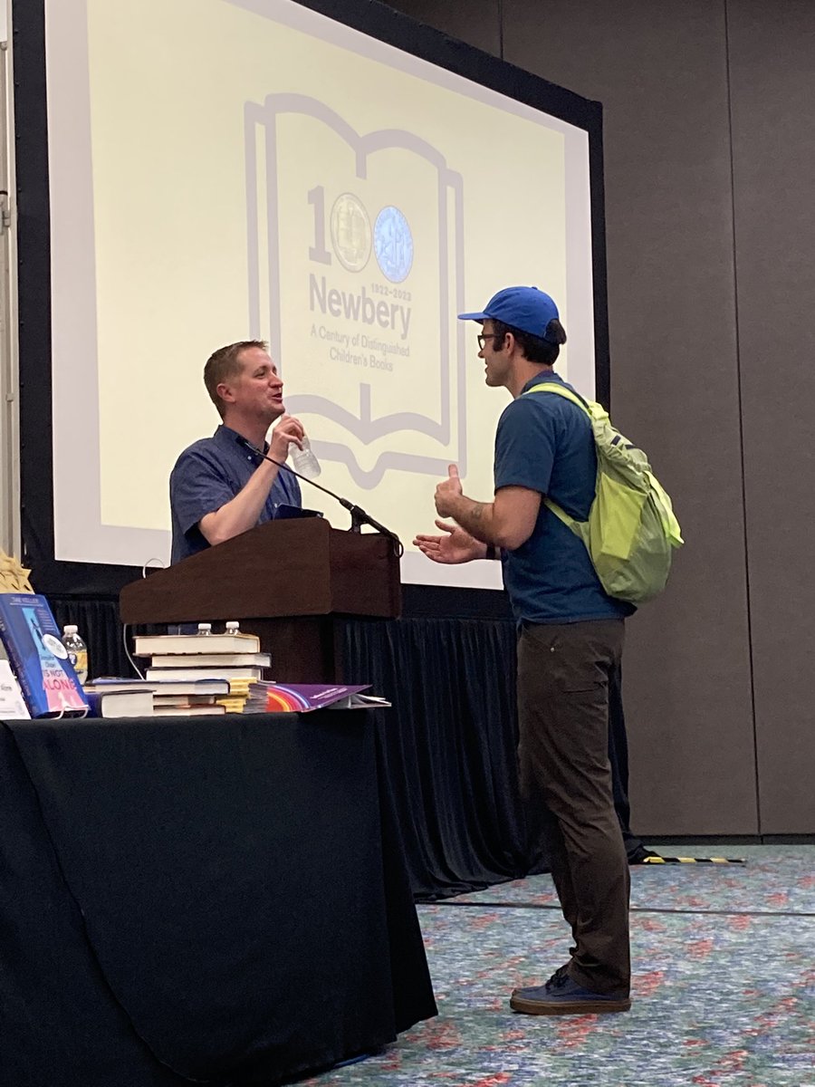 It’s @MrSchuReads and @colbysharp  in the same place at the same time!!! 😁 🙌 📚 #TxLA22 #100yearsofNewbery @newberybooks