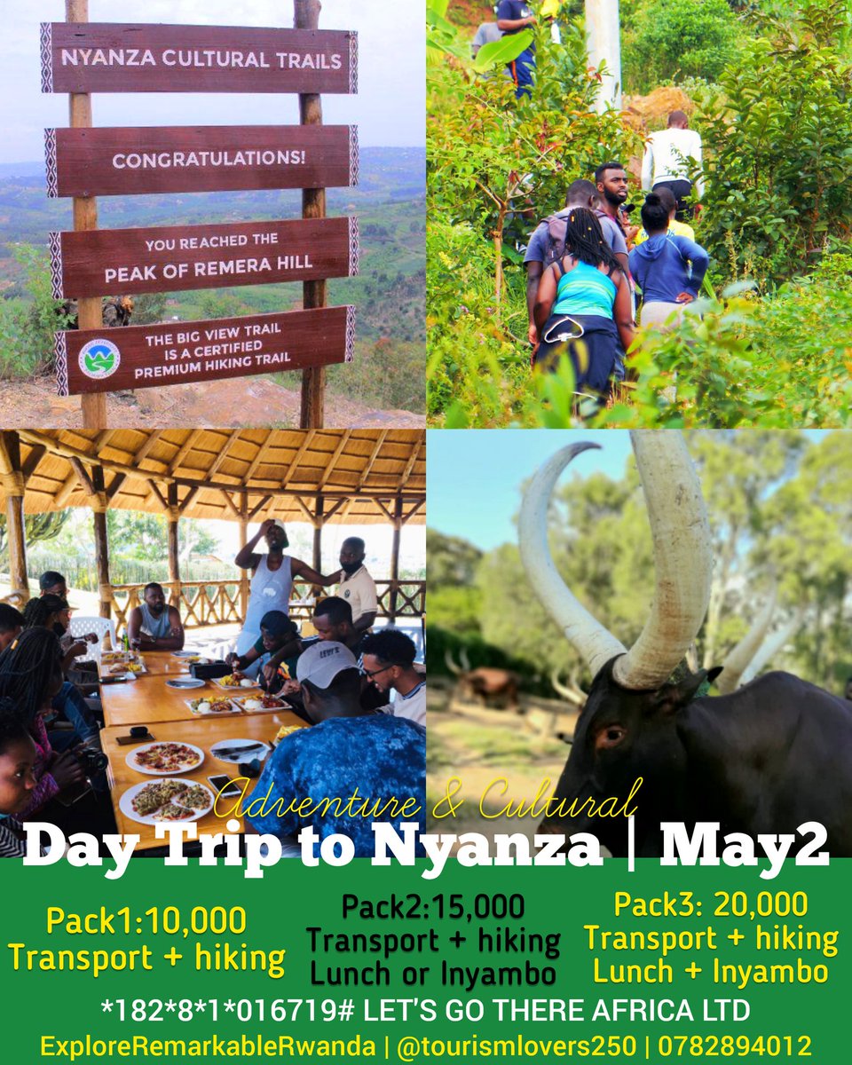 Let's go for the adventure & for the culture.
BOOK NOW 0782894012 ✌
🇷🇼💚❤
#roadtrip #nyanza #hiking #360view #adventure #culture #inyambo #food #drink #fun #communitytour #communitywalk #culturaltour #culturetrip #rwanda #rwandaculture #temberurwanda #tourismlovers250