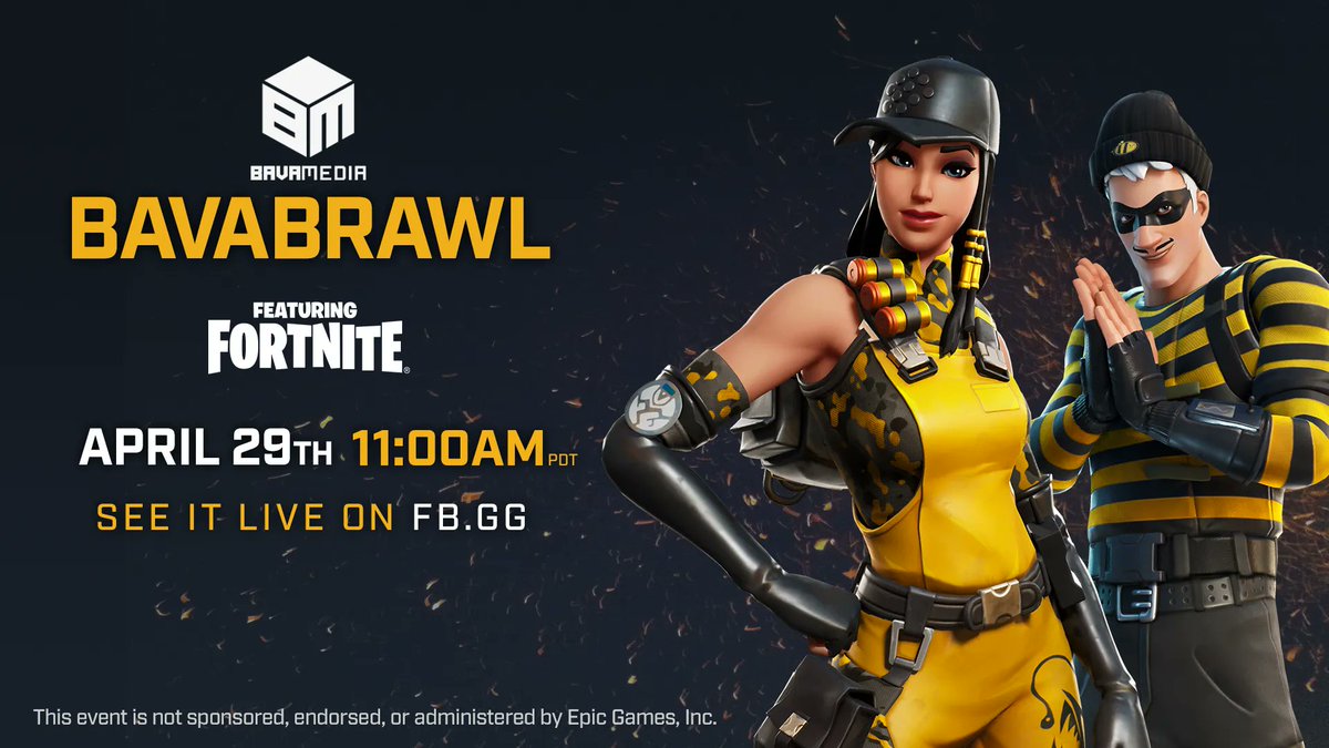 Join us THIS Friday @ 11AM PDT for our first ever <a href="/FortniteGame/">FortniteGame</a> "No-Build Mode" #BavaBrawl featuring our incredible <a href="/FacebookGaming/">Facebook Gaming</a> partners!

Check back here tomorrow for the full list of talent who will be participating in this tournament!

#FacebookGaming #BavaMedia #Fortnite