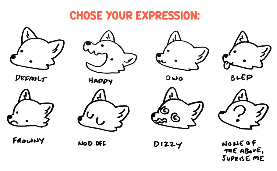 here's the breakdown of what types you can get, ontop of a sheet of expressions to pick from. and YES there are a few FWA exclusives, meaning when I open these back up for future con charities, those options won't be available wowie 👁️💋👁️