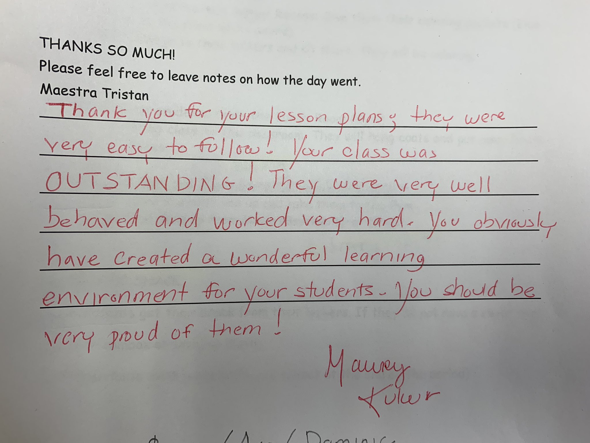 Mayra Tristan on Twitter: "When you are absent and the next day you get an  awesome note from the substitute teacher …..priceless 😀#112Leads #somosot  https://t.co/Xht5fh2G1B" / Twitter