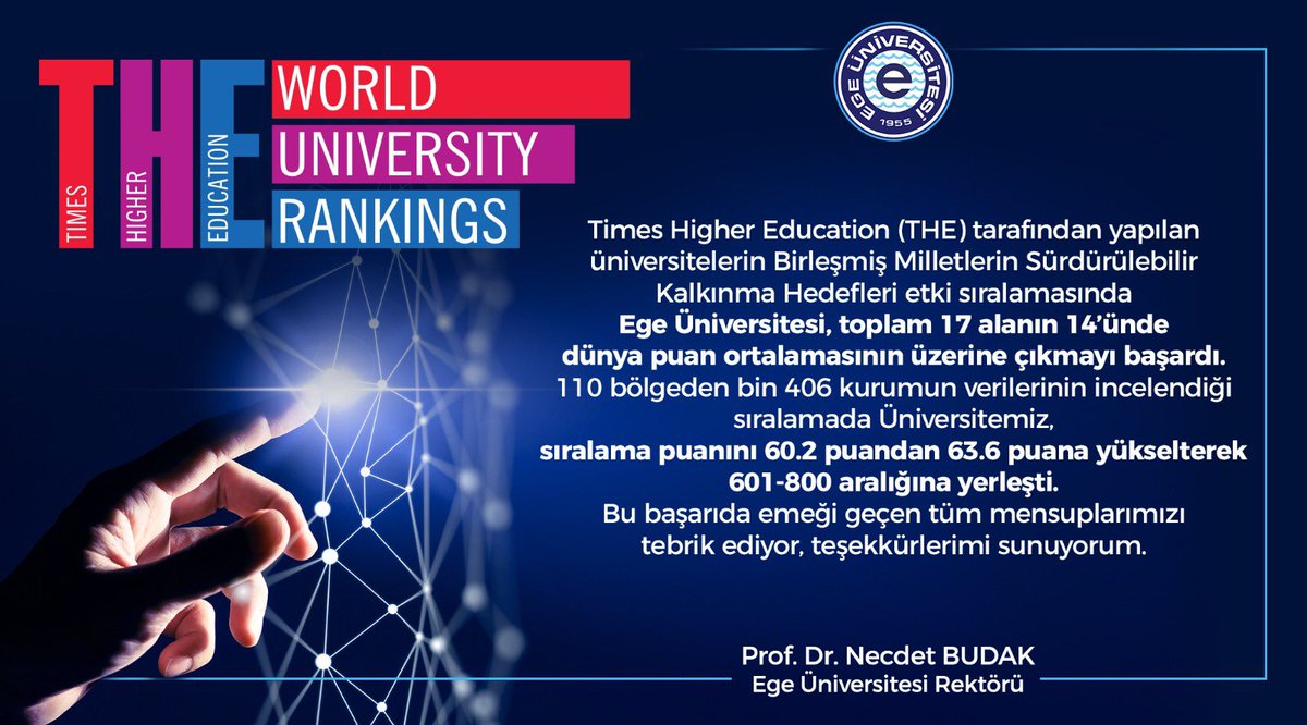 UniversiteEge's tweet photo. #EgeÜniversitesi @ProfNecdetBudak @timeshighered  #timeshighereducation https://t.co/ruOQFq0gDp