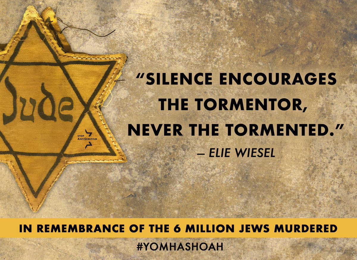 StopAntisemites's tweet photo. Today, on Yom Hashoah, we remember the 6 millions Jews brutally murdered during the Holocaust and we vow NEVER to be silent. https://t.co/jxJjyVe3vF