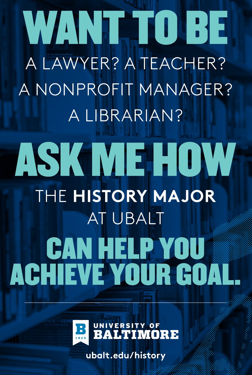 Our History program is having an open house on Zoom tomorrow 04/28 at 4.30 for anyone who'd like to apply to UBalt.

We’ll tell you about how our major has prepared grads for careers as lawyers, teachers, librarians, and nonprofit managers. Register here: ubalt.zoom.us/meeting/regist…