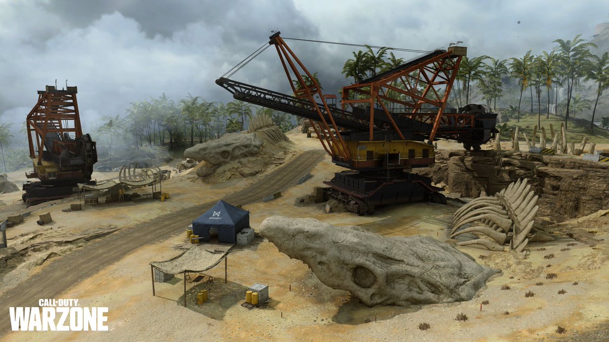 PlayStation's tweet image. #Warzone and #Vanguard season 3 drops today. Earn 2XP through May 2 and explore new points of interest in Warzone, including a dig site of monstrous proportions: play.st/Warzone