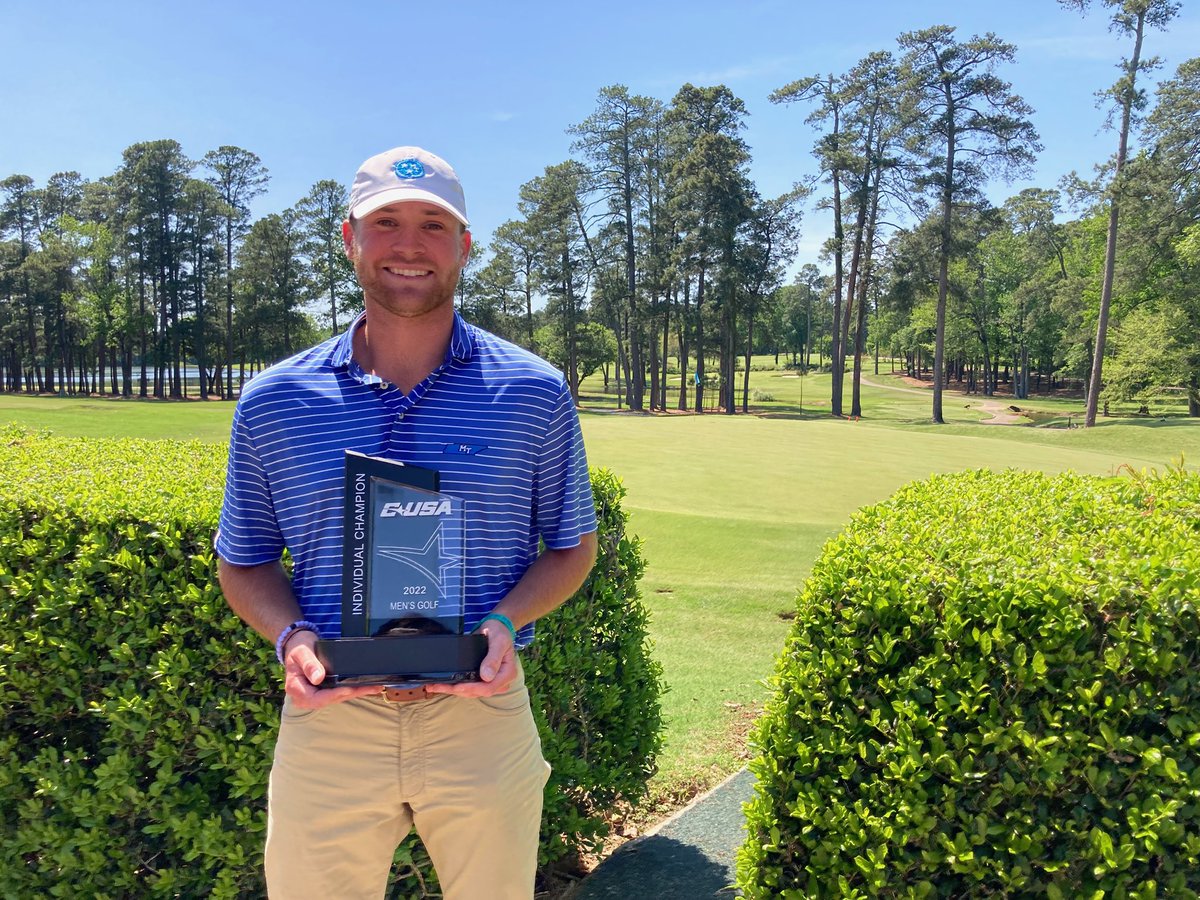ConferenceUSA's tweet photo. .@MT_MGolf’s Michael Barnard is your 2022 Men’s #CUSAGOLF Individual Medalist! 🏆 

He strung together three straight rounds of 70 to finish at -6. https://t.co/zV0NMdIy6m