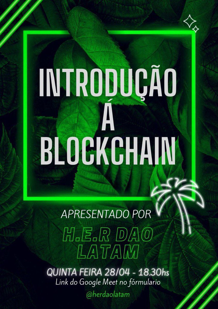 🇧🇷El día de mañana tendremos una sesión vía zoom sobre “Introducción a Blockchain” en portugués 🇧🇷

Estamos llegando a todos lados ✨🤩<a href="/_HerDAO/">H.E.R. DAO (Mainnet Arc)</a> 

<a href="/criptodiana/">Diana Aguilar</a> @AlineSilvaLuta 

Inscríbete aquí 👇
docs.google.com/forms/d/17VJla…