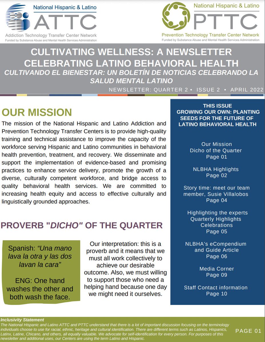 Please check it out our newsletter. This issue focuses on "Planting Seeds for the Future of Latino Behavioral Health". Learn about the E-compendium guide, meet our Executive Director, Fred Sandoval and see who and what we are highlighting this quarter!
attcnetwork.org/centers/nation…