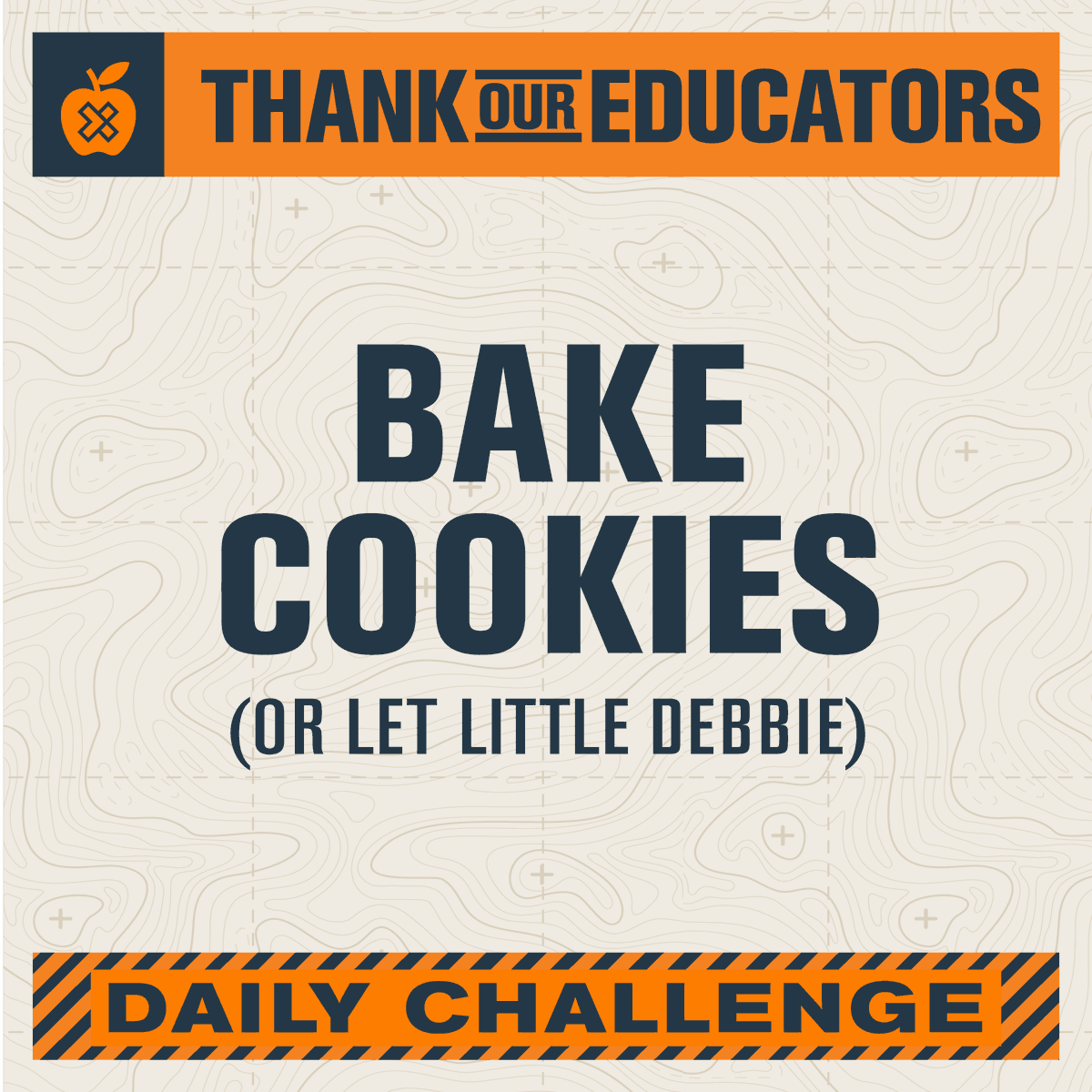 crsrdschurch's tweet photo. DAILY CHALLENGE #4: Bake Cookies (or let Little Debbie).
Bake some cookies and deliver them to an educator you know. Include a note that says something like: “Thanks for all the hard work you do!” See more of what we're doing at https://t.co/w03MzykZCP. #ThankOurEducators https://t.co/0sJtgEE3fh