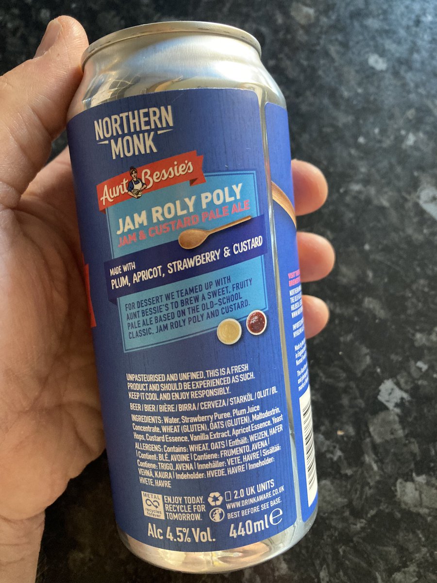 s77tux's tweet photo. #BeerForTonight is @NMBCo X @AuntBessies #JamRolyPoly (Pale ale, 4.5% ABV, 440ml) Pale pink, very cloudy appearance; custard aroma; slight sharp but not unpleasant mouthfeel; apricot + strawberry taste, followed by plum + custard aftertaste. Delicious! #Slàinte #NowDrinking https://t.co/zy7zODhS9T