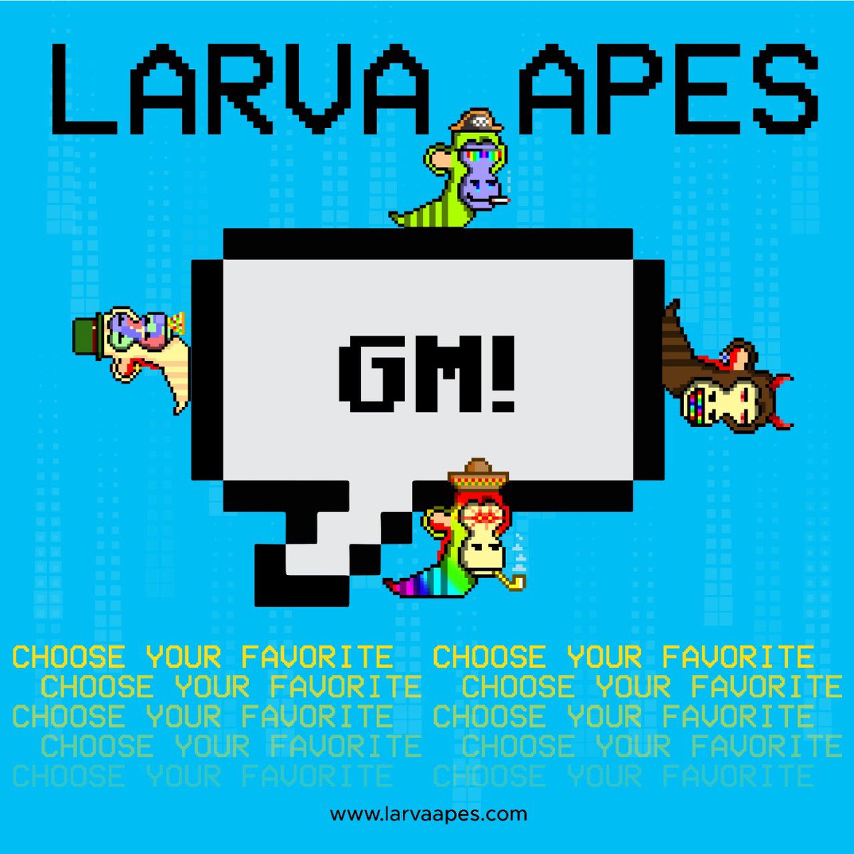 We want to start your mornings with the feeling that you are free to choose  your favorite larva ape from our chain breaker collection!

You will find it fun and exciting along the way!
📍larvaapes.com

#NFT #Giveaway #NFTLarvaAPEs #NFTs #NFTGiveaway