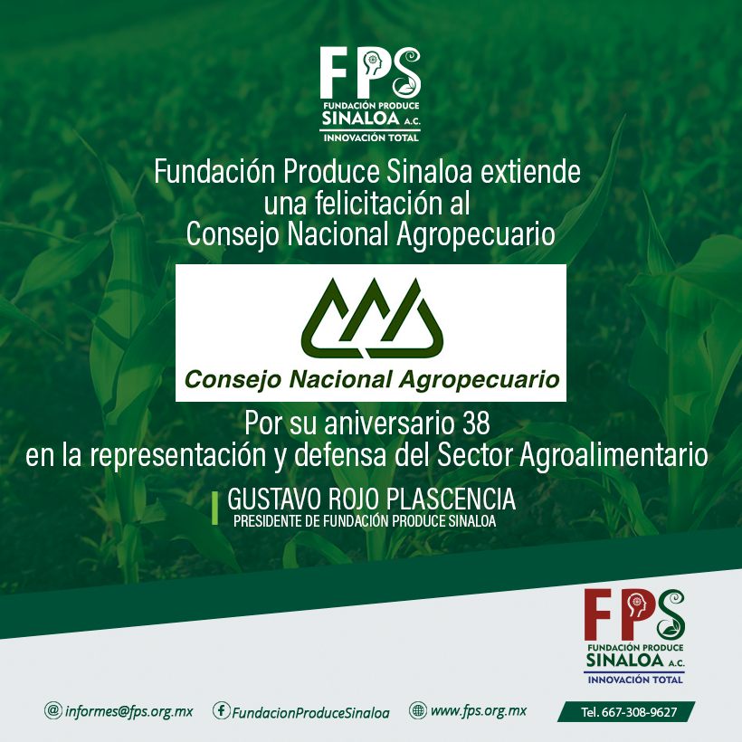 En FPS, nos sentimos muy contentos de Felicitar a un organismo tan importante como el <a href="/CNAgropecuario/">Consejo Nacional Agropecuario (CNA)</a>, que durante 38 años ha sido parte muy importante en la producción de alimentos y en la representación del sector agropecuario.

Muchas Felicidades por estos primeros 38 años