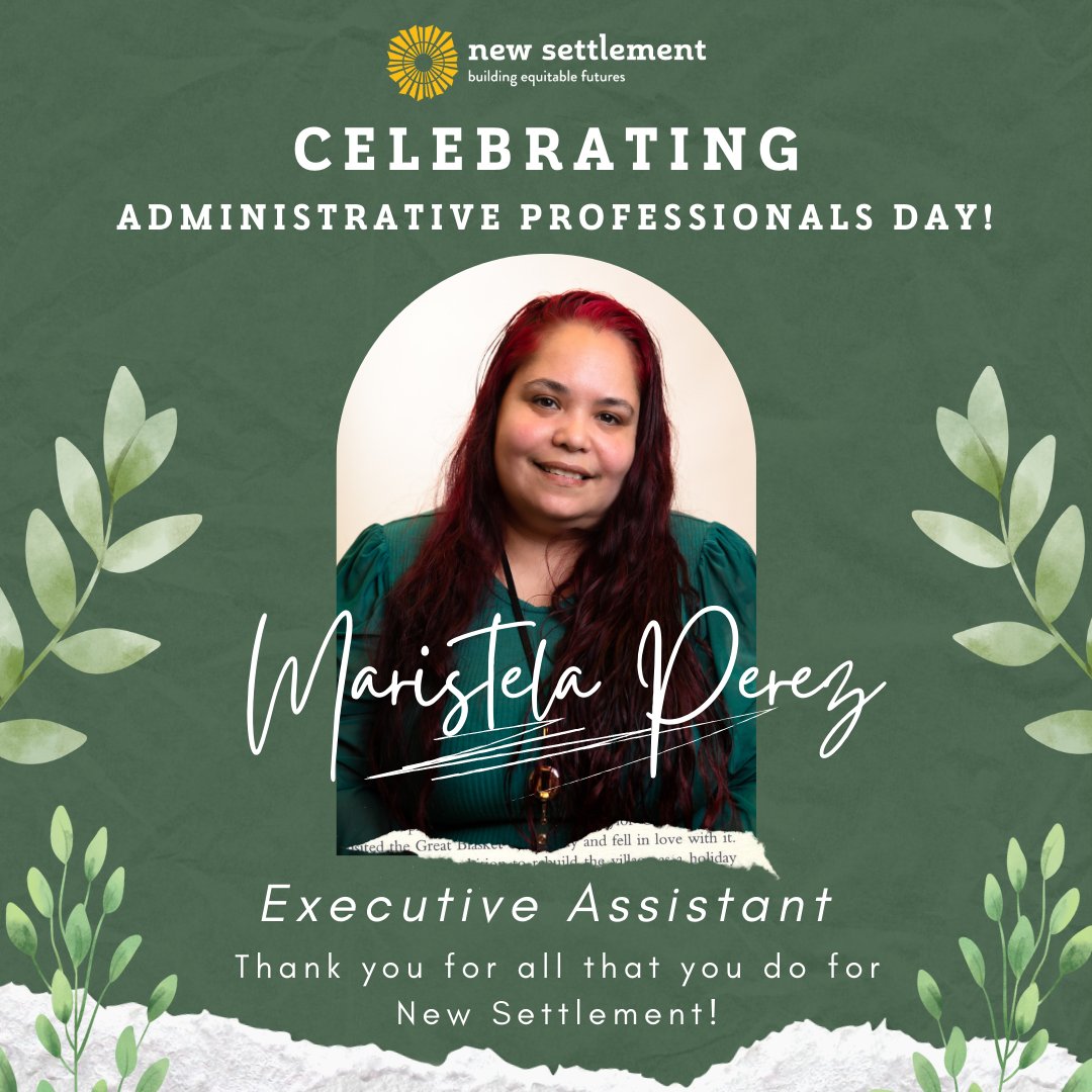 NewSettlementNY's tweet photo. Today we recognize the work of Executive Assistant Maristela Perez. Happy Administrative Professionals Day!
#newsettlement #adminprofessionalsday #bronx #nycnonprofit #bronxnonprofit #NSCCBX https://t.co/VFMir8mRQo