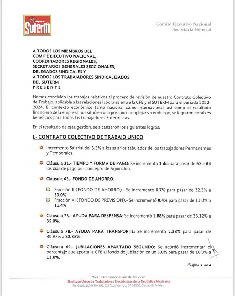 SUTERM_NACIONAL's tweet photo. Anexamos los resultados en prestaciones económicas de la revisión del Contrato Colectivo de Trabajo. https://t.co/xznoFeYjhY