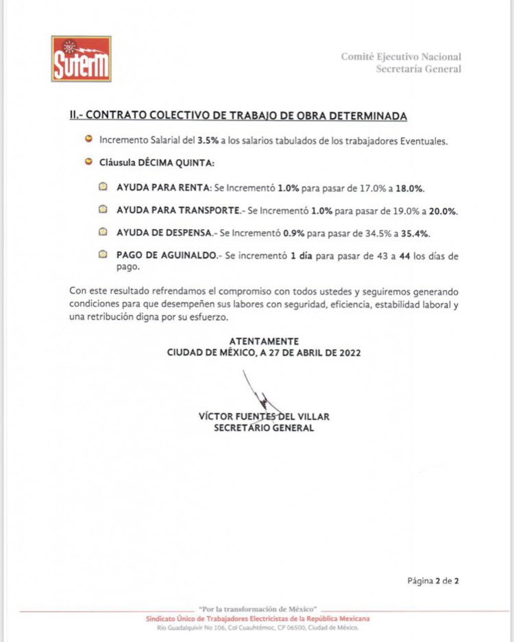 SUTERM_NACIONAL's tweet photo. Anexamos los resultados en prestaciones económicas de la revisión del Contrato Colectivo de Trabajo. https://t.co/xznoFeYjhY
