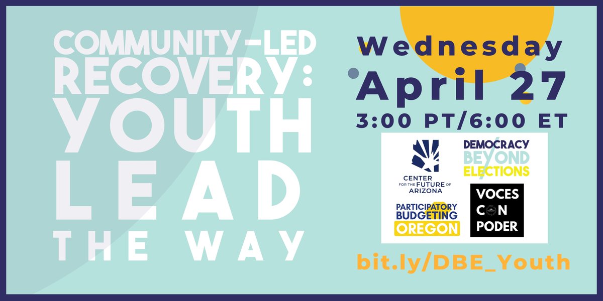PBProject's tweet photo. We're kicking off "Youth Lead the Way" a webinar featuring students, administrators, nonprofit partners and elected officials discussing youth-led #participatorybudgeting processes for #ARPA funds!
Join in!: https://t.co/Bggc1fvSvi
#VocesConPoder #YV2PB #YouthVoiceYouthVote https://t.co/UZq1lmqtBw