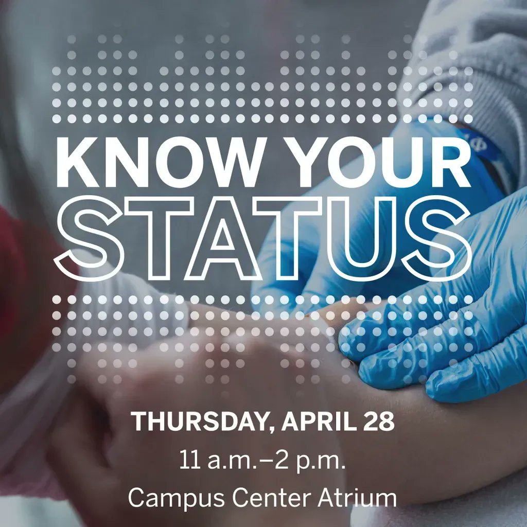 IUPUIwellness's tweet photo. Our last Know Your Status event is this Thursday! Free HIV/STI testing, naloxone training, and more free services will be available! If you are unable to stop by, send us a DM, we can give you a voucher for free testing. #JagWELL #iupui #knowyourstatus #stressbustersweek https://t.co/Ih1jiB9eFK