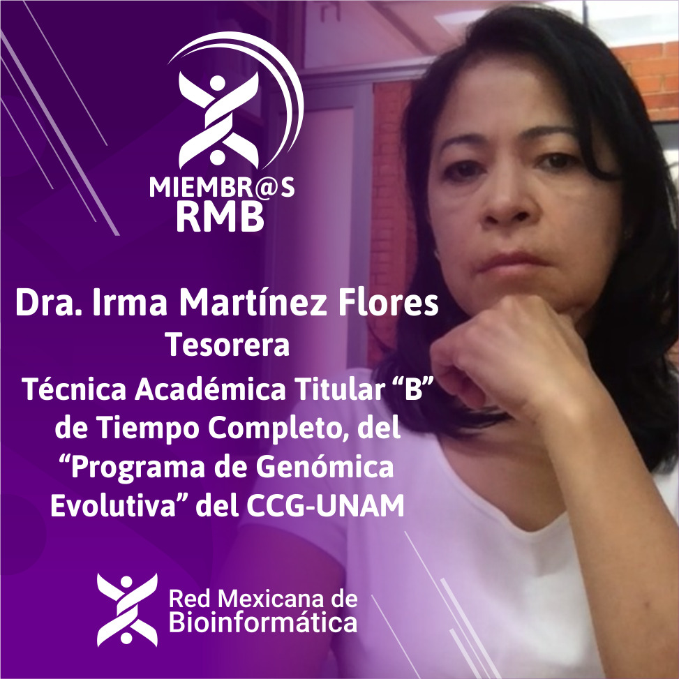 RBioinformatica's tweet photo. ✨ 𝗗𝗿𝗮. 𝗜𝗿𝗺𝗮 𝗠𝗮𝗿𝘁𝗶́𝗻𝗲𝘇 𝗙𝗹𝗼𝗿𝗲𝘀 👩🔬
Es Técnico Académico Titular “B” de Tiempo Completo, del “𝙋𝙧𝙤𝙜𝙧𝙖𝙢𝙖 𝙙𝙚 𝙂𝙚𝙣𝙤́𝙢𝙞𝙘𝙖 𝙀𝙫𝙤𝙡𝙪𝙩𝙞𝙫𝙖” 𝙙𝙚𝙡 𝘾𝘾𝙂-𝙐𝙉𝘼𝙈 🧬
#TeamRMB #bioinformatics https://t.co/wGQWGK0Zit