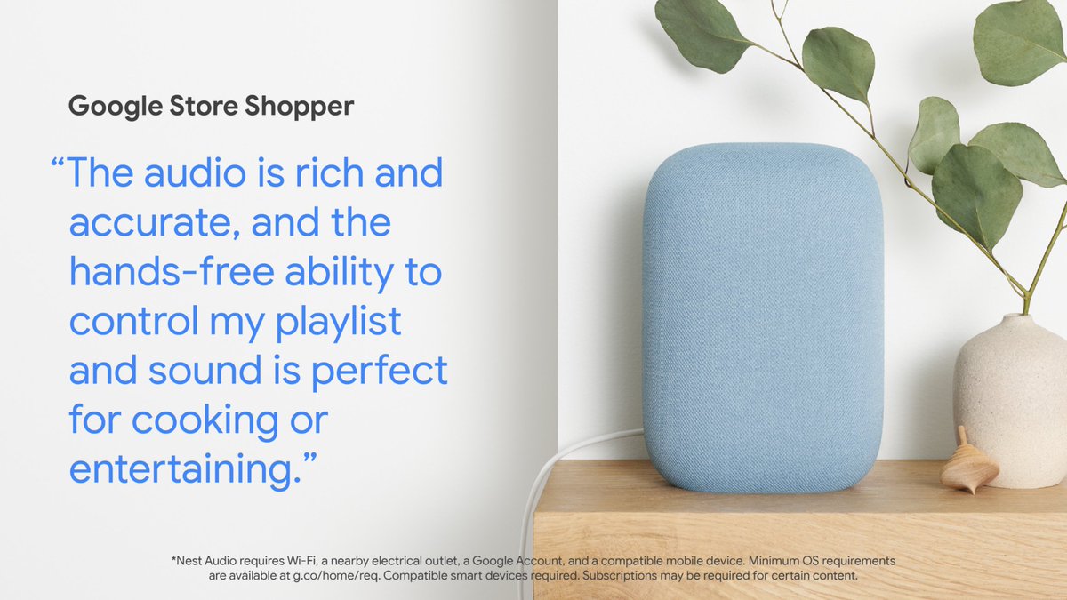 madebygoogle's tweet photo. Whether you’re microwaving a pizza 🍕 or entertaining a house full of dinner guests 🍽 — play your favorite music hands-free* with #NestAudio. https://t.co/swfH5AXj03