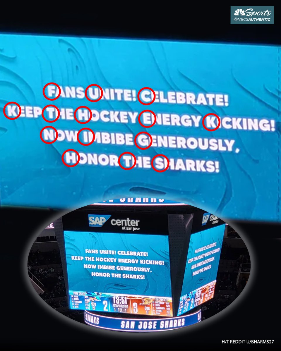 The Sharks' jumbotron message really had fans reading the fine print 😏